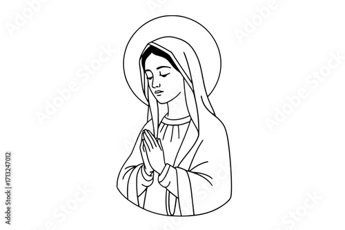 Vector Illustration of the Virgin Mary (Our Lady, Holy Mary, Madonna), Mother of Jesus, on a Beige Background — Printable Design Suitable for Logo, Sign, Tattoo, Laser Cutting, and Sticker Use
