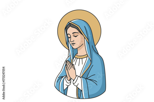 Vector Illustration of Our Lady Virgin Mary (Mother of Jesus, Madonna) — Printable Design Suitable for Logo, Sign, Tattoo, Sticker, and Other Print-on-Demand Products