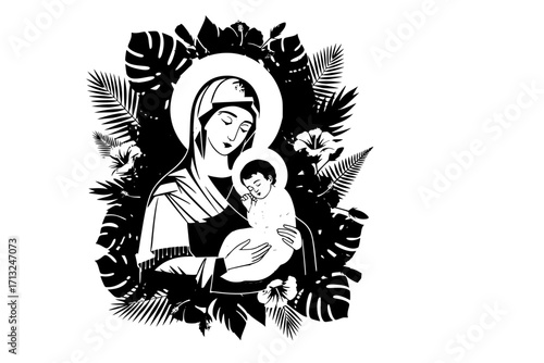 Vector Illustration of Our Lady Virgin Mary (Mother of Jesus, Madonna) — Printable Design Suitable for Logo, Sign, Tattoo, Sticker, and Other Print-on-Demand Products