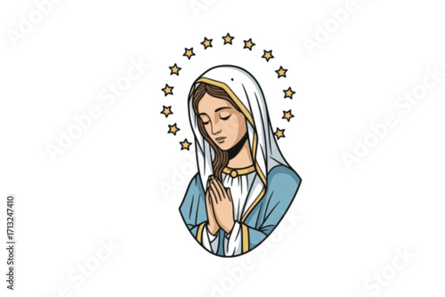Vector Illustration of Our Lady Virgin Mary (Mother of Jesus, Madonna) — Printable Design Suitable for Logo, Sign, Tattoo, Sticker, and Other Print-on-Demand Products