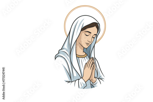 Vector Illustration of Our Lady Virgin Mary (Mother of Jesus, Madonna) — Printable Design Suitable for Logo, Sign, Tattoo, Sticker, and Other Print-on-Demand Products