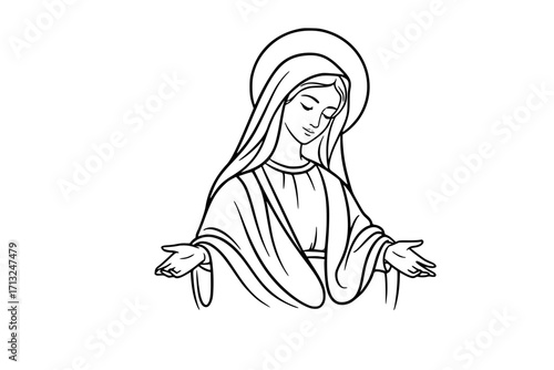 Vector Illustration of Our Lady Virgin Mary (Mother of Jesus, Madonna) — Printable Design Suitable for Logo, Sign, Tattoo, Sticker, and Other Print-on-Demand Products
