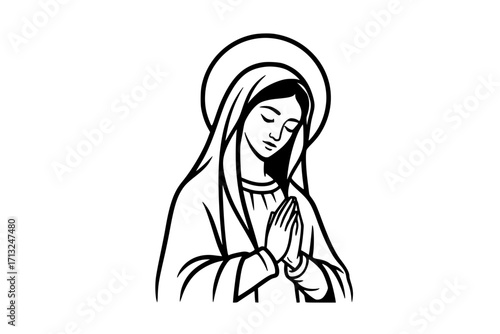 Vector Illustration of Our Lady Virgin Mary (Mother of Jesus, Madonna) — Printable Design Suitable for Logo, Sign, Tattoo, Sticker, and Other Print-on-Demand Products