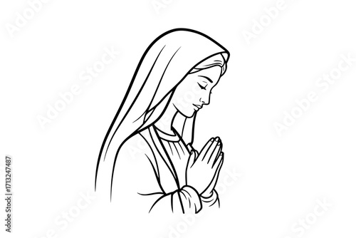 Vector Illustration of the Virgin Mary (Our Lady, Holy Mary, Madonna), Mother of Jesus, on a Beige Background — Printable Design Suitable for Logo, Sign, Tattoo, Laser Cutting, and Sticker Use