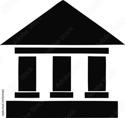 Classic building architecture symbol silhouette of a government institution or bank with columns and triangular roof iconic design for finance and civic services