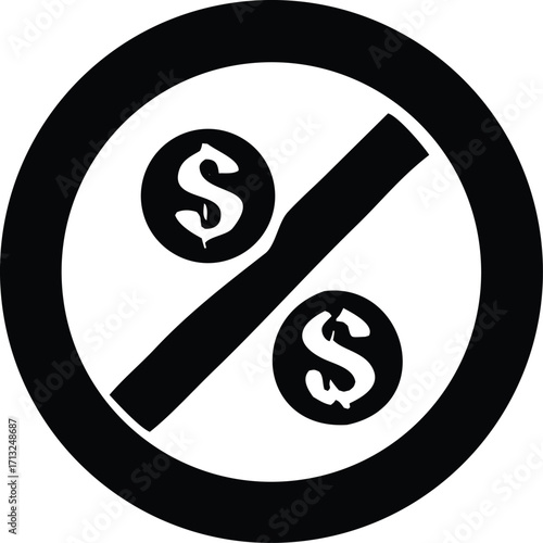 Financial prohibition symbol percent sign dollar icon not allowed forbidden prohibited no money finance business concept