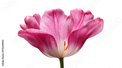 Bright pink tulip flower blooming, isolated on a white background