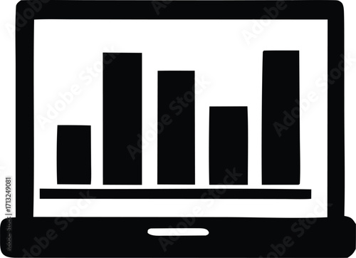 Laptop displaying bar chart data analysis and business growth metrics visualized for reporting and performance tracking