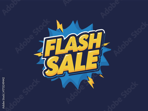 Bright design highlights a special offer with bold text announcing a significant sale for a short time. Lightning bolts add energy and urgency to the event.