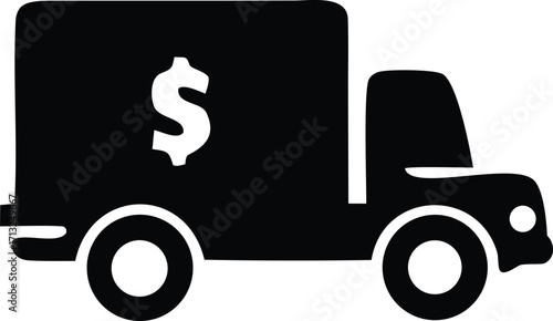Money truck icon symbol representing financial transportation security and wealth delivery services transporting cash or valuables securely