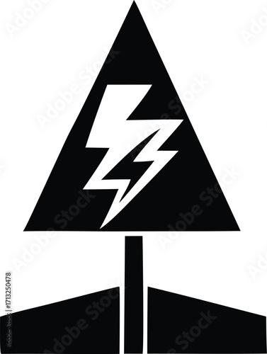 Cautionary black triangle warning sign with white lightning bolt symbol