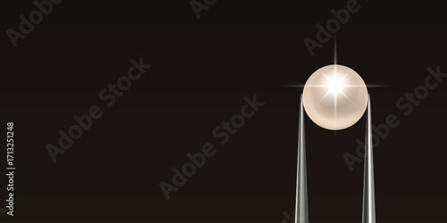 Vector Jewelry Tweezers Holding Pearl on Black Background. Luxury Pearl Jewelry Banner. Elegant Pearl Vector Template for Jewelry Store, Fashion Accessory, Gemstone Design, Precious Stone Decoration