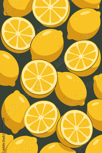Fresh Yellow Lemons Seamless Pattern Flat Vector Illustration