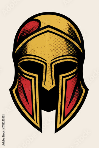 Free Download Vintage Spartan Helmet with Red and Gold Detail – Retro Vector Illustration - GFXLoad