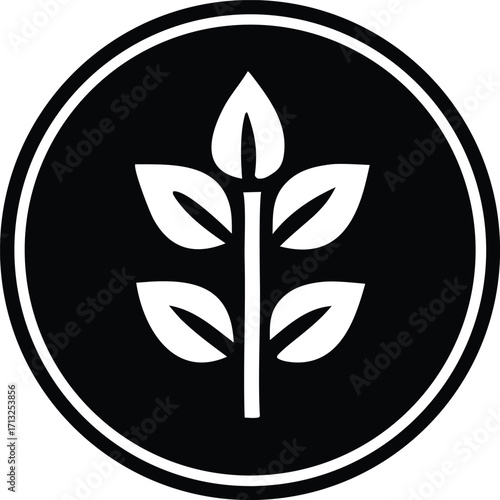 Simple sprout icon enclosed in a circle representing growth nature agriculture sustainability organic farming
