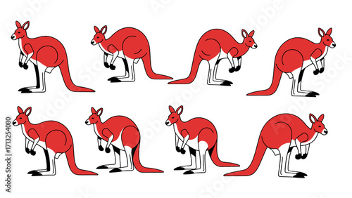 Vibrant Red Kangaroo Hopping Poses Isolated on Transparent Background for Wildlife Design