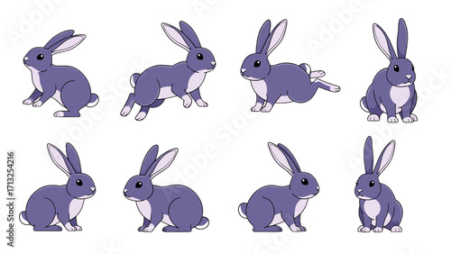 Adorable Purple Bunny Poses for Whimsical Spring and Easter Designs isolated on transparent background