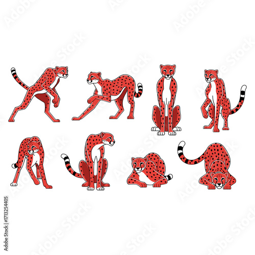 Vibrant Red Cheetah Poses Dynamic Action Graceful Motion Isolated on Transparent Background