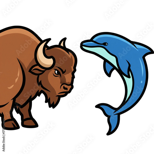 Vector Buffalo vs Dolphin Sports Mascot
