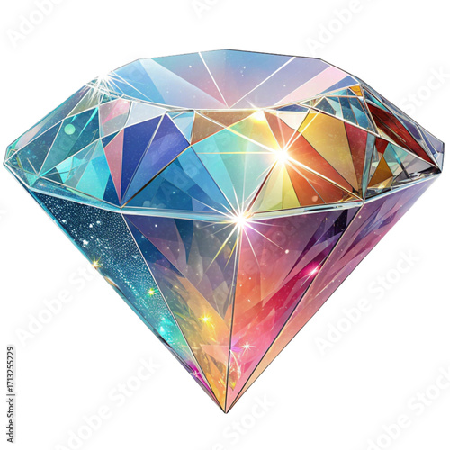 Stunning, vibrant, multifaceted diamond sparkles with cosmic light, symbolizing luxury, rarity, and infinite possibility