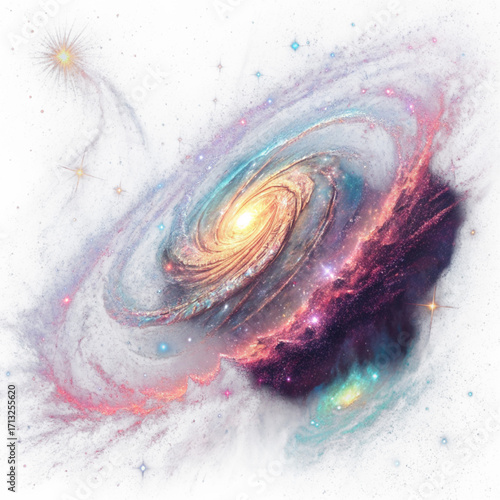 Stunning spiral galaxy ablaze with cosmic dust, nebulae, and countless stars, evoking wonder and the vastness of space.