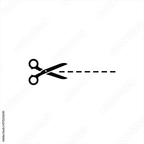 Scissors with line of cut icon set. Sewing, tailor and cutoff symbol. Dotted dash cutting line guide with scissors silhouette icon set.