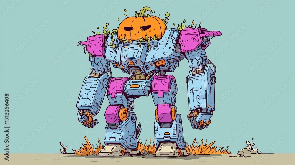 Naklejka premium Mecha Pumpkin Illustration