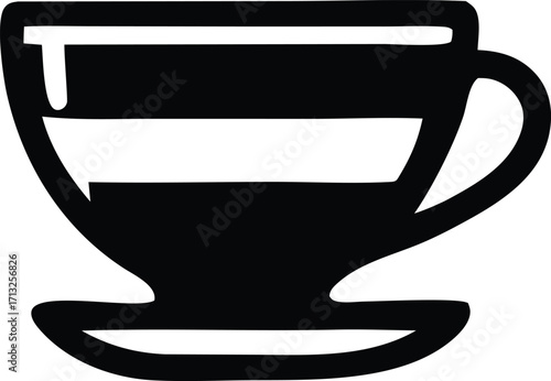 Stylized black and white coffee cup silhouette perfect for cafes and beverage branding simple and clean design icon for drink-related projects