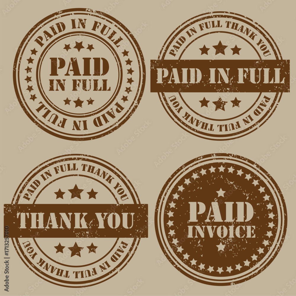Fototapeta premium rubber stamp paid invoice vector pack
