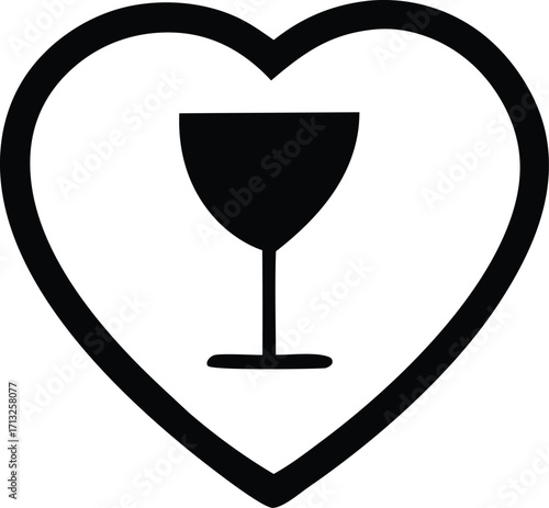 Elegant heart silhouette embracing a wine glass symbol of love and celebration
