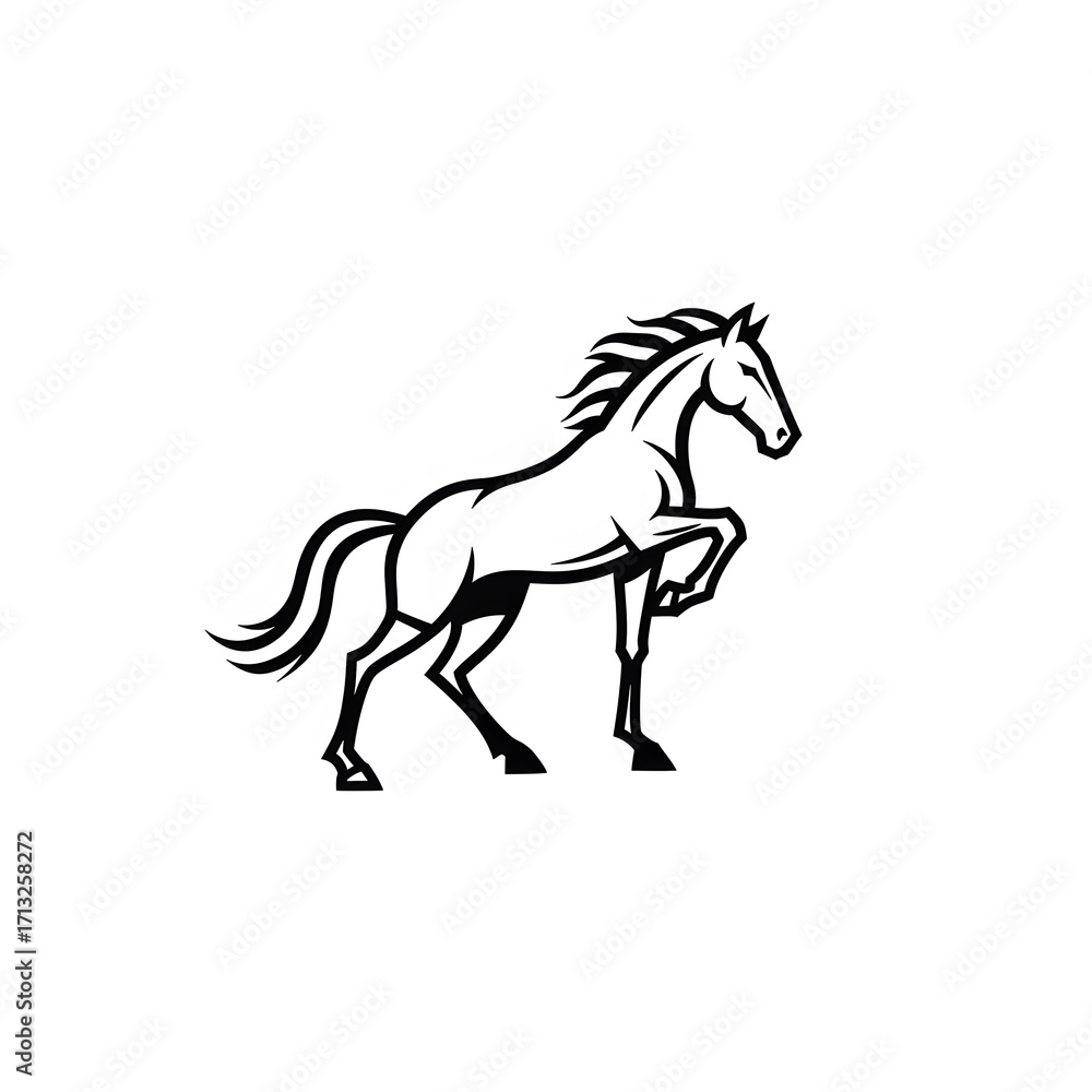 Obraz premium Black and White Horse Illustration in Dynamic Pose Suitable for Logos and Design Projects