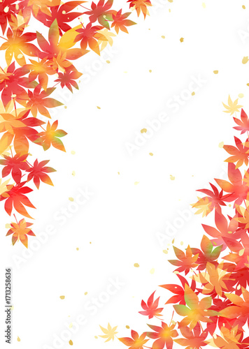 グラデーションが美しい紅葉フレーム　和紙風