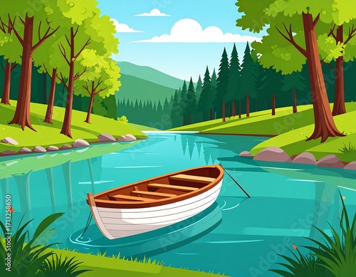 Serene river scene in a lush forest