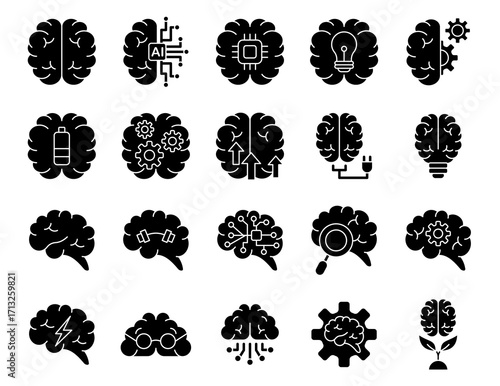 brain collection. brain vector icons. isolated on white background. brain in glyph style. vectors