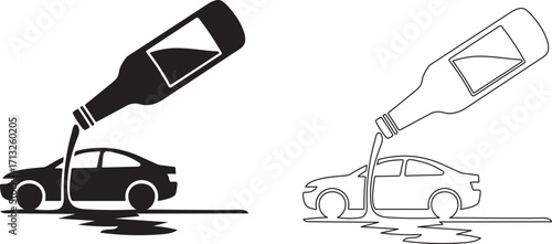 Alcohol related traffic accidents concept image with beer bottle and car