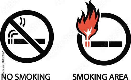 No smoking and smoking area signs symbols graphic illustration vector