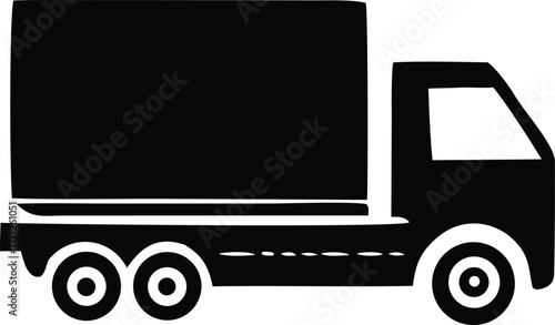 Simple silhouette of a box truck with dual rear wheels for delivery and logistics concepts