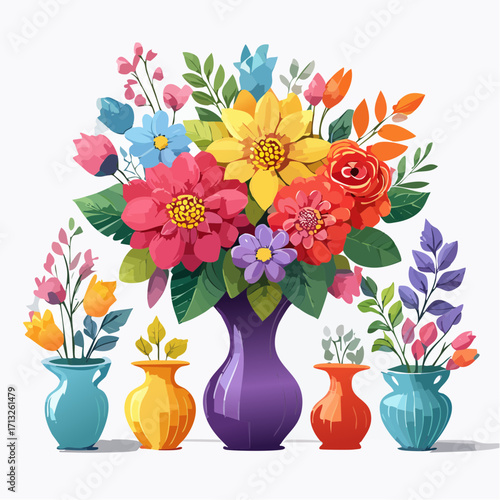 Vector Image:  Fall Flower Arrangements in Colorful Vases 06