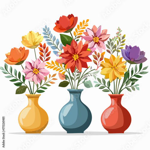 Vector Image:  Fall Flower Arrangements in Colorful Vases 05