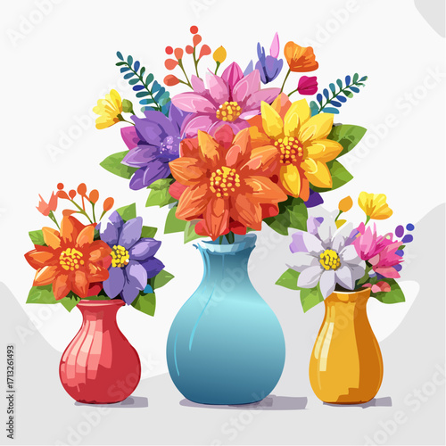 Vector Image:  Fall Flower Arrangements in Colorful Vases 07