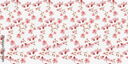 Seamless pink small floral background suitable for warm fabric patterns. Seamless background, hand drawn flowers.