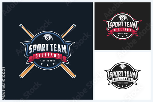 Billiard logo, snooker logo sport design template, snooker team emblem badge, billiard and snooker tournament logo design vector illustration