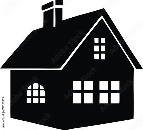Simple silhouette of a house with chimney and windows architectural symbol for home ownership real estate and dwelling