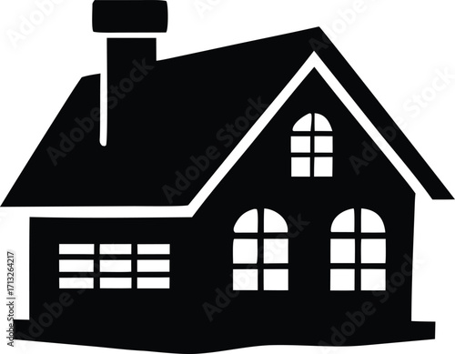 Charming silhouette of a cozy house with a chimney and arched windows perfect for residential and architectural designs
