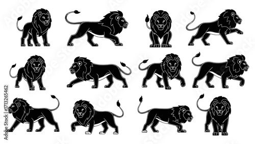 Majestic Lion Collection Dynamic Poses Regal Symbol of Power Isolated on Transparent Background