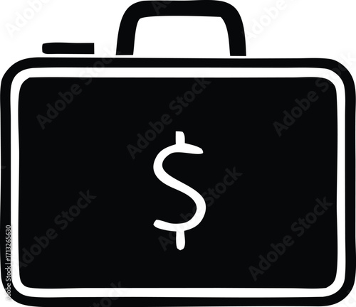 Iconic hand-drawn briefcase symbol with dollar sign representing finance business wealth and opportunity