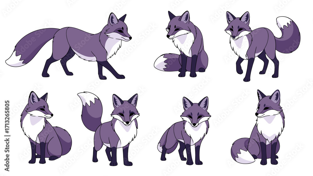 Obraz premium Charming Pixel Art Fox Collection with Unique Color Palette Isolated on Transparent Background