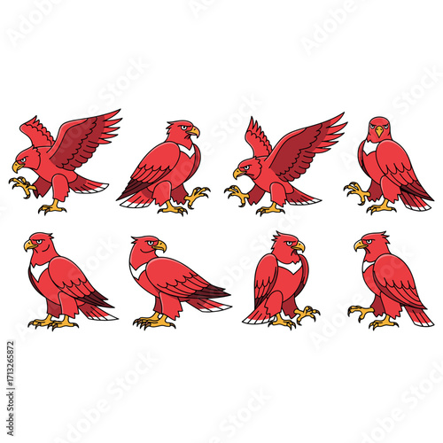Majestic Red Birds Fierce Powerful Poses Elegant Detail Isolated on Transparent Background Artistic Representation
