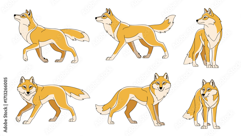 Obraz premium Majestic Wolf Poses Dynamic Wild Animal Standing Walking Sitting Isolated Transparent Background