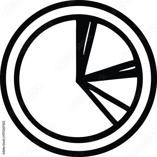Circular pie chart graphic with radial segments representing data distribution and proportions in black and white